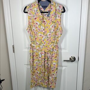 Tommy Hilfiger button front floral shirt dress with belted waist size 14